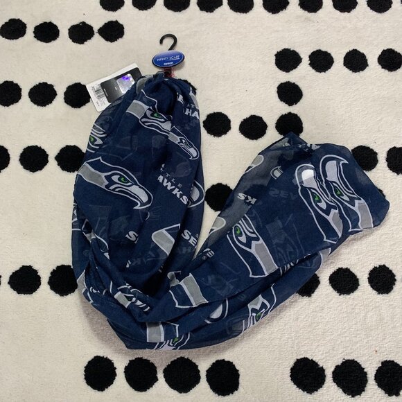 Seattle Seahawks Infinity Scarf Navy Sheer Lightweight NFL Football Logo New - Picture 2 of 4